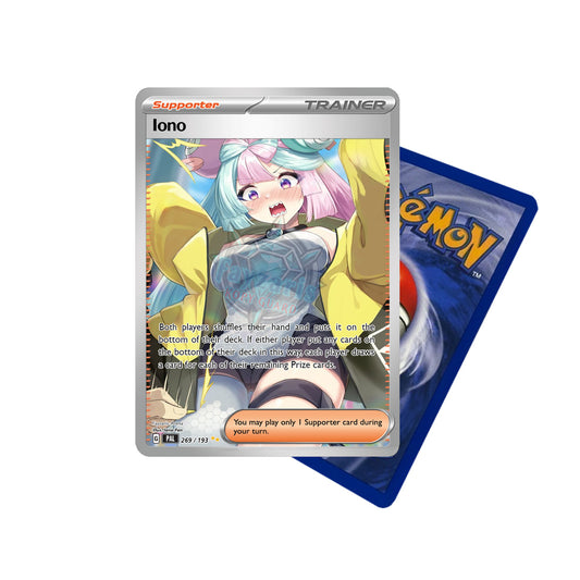 Custom Pokémon Trainerkarte mit Iono (Einall) im Anime-Stil – handgemachte Holo-Fan-Karte mit auffälligem Artwork / Handmade holo supporter card featuring Iono in stylized anime design